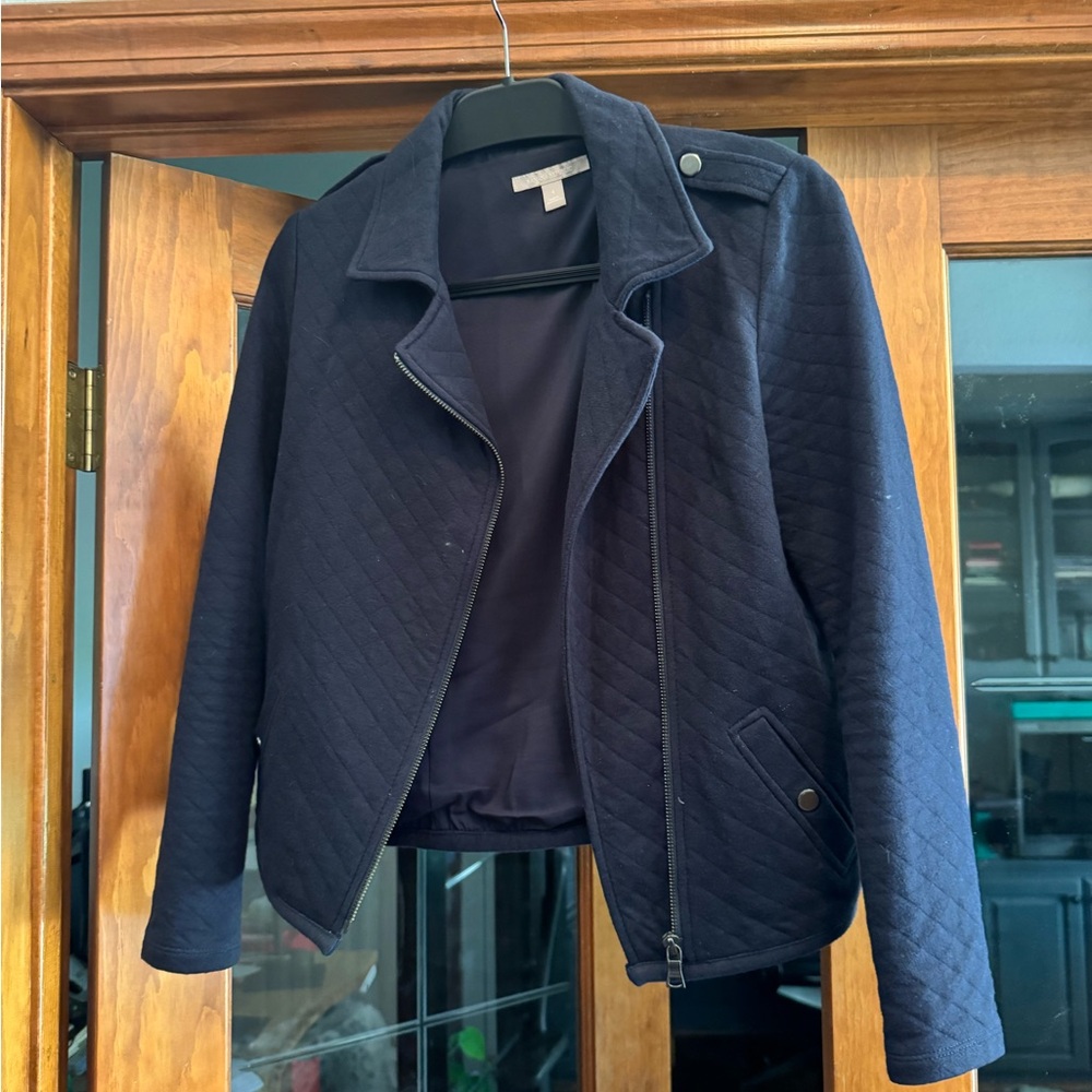 Banana Republic Quilted Navy Zip-Front Jacket